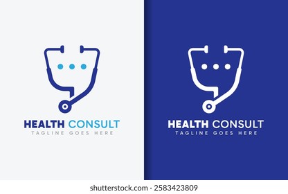 Health Consult Logo Design. Abstract Minimalist Stethoscope combined with chat dot element. Usable for Medical, Health Care and Brand Company.