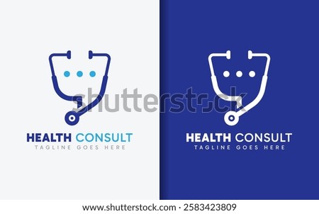 Health Consult Logo Design. Abstract Minimalist Stethoscope combined with chat dot element. Usable for Medical, Health Care and Brand Company.