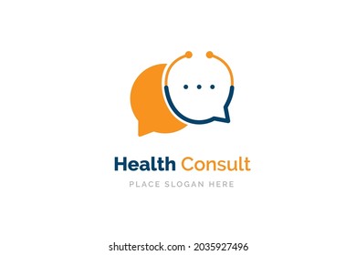 Health consult logo design template. Stethoscope isolated on bubble chat symbol.