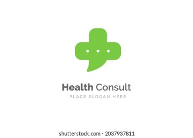 Health consult logo design template. Medical cross shape isolated on bubble chat symbol