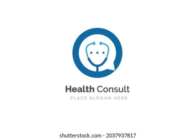 Health consult logo design template. Stethoscope isolated on bubble chat symbol