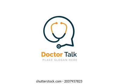 Health consult logo design template. Stethoscope isolated on bubble chat symbol