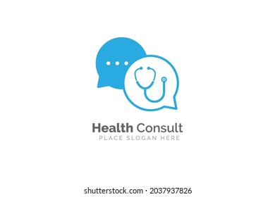 Health consult logo design template. Stethoscope isolated on bubble chat symbol