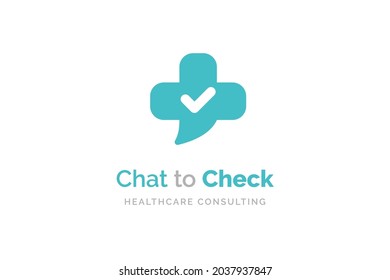 Health consult logo design template. Medical cross shape isolated on bubble chat symbol.