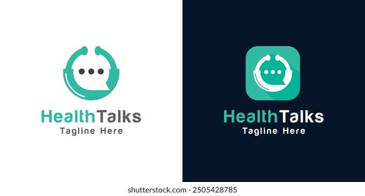 Health consult logo design template. Stethoscope isolated on bubble chat symbol