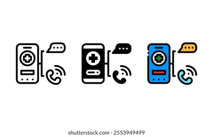 Health consultation Icon. different style. which is represented by smartphone applications, telephone and digital messaging. This vector icon suitable for healthcare theme