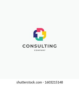 Health consulting agency logo template.  
Quotation marks and health care symbol with modern colors vector design. Consult logotype