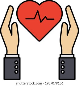 Health Coverage Policy Vector Color Icon Design, Financial Loss Protection Symbol, Risk Management Sign, Cardiac Care Insurance Concept, Heart Cancer Protect Insurance Stock Illustration