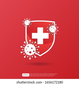 Health cross concept. Shield protection against virus or disease symbol. vector illustration