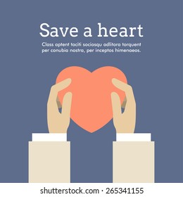 Health Day Celebrating Card or Poster Design. Hands with Heart