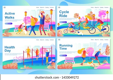 Health day concept. Happy Family walk in the park, resting and playing with the dog. Spending great time together outdoors. Web landing page design template