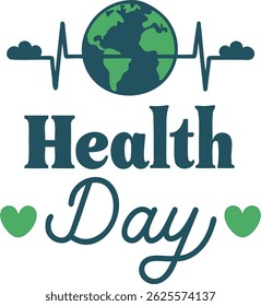 Health Day with green heart and globe symbol