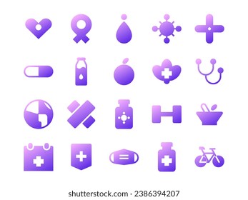 Health Day Icon Pack in Gradient Glyph Style. Perfect for Websites, Landing Pages, Mobile Apps, Presentations, and Other Projects. Suitable for User Interface and User Experience UI UX.