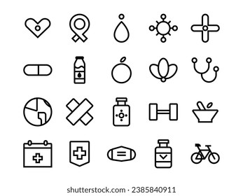 Health Day Icon Pack in Outline Style. Perfect for Websites, Landing Pages, Mobile Apps, Presentations, and Other Projects. Suitable for User Interface and User Experience UI UX.
