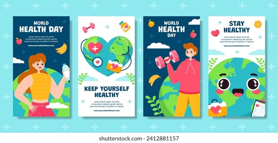 Health Day Social Media Stories Flat Cartoon Hand Drawn Templates Background Illustration