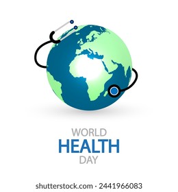 Health Day World phonendoscope with globe, vector art illustration.