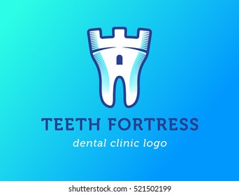 Health Dent Logo design vector template flat style on gradient background. Dental clinic Logotype concept icon. Health tooth in a form of fortress