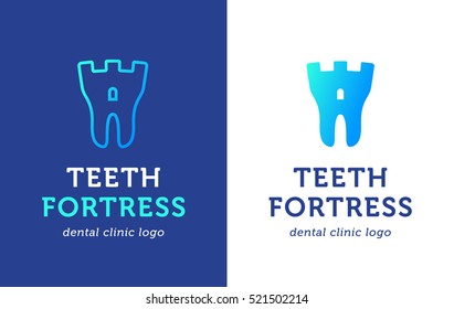 Health Dent Logo design vector template flat style on gradient background. Dental clinic Logotype concept icon. Health tooth in a form of fortress