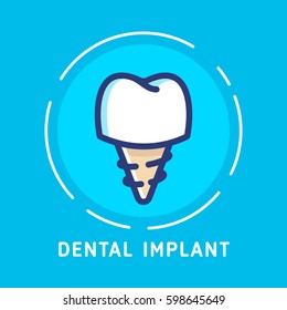 Health Dent Logo design vector template flat line style. Dental implant illustration. Dental clinic Logotype concept icon. Health tooth in a form of heart