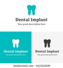 Health Dental implant Logo design vector template flat style. Dental clinic Logotype concept icon. Beautiful woman smile with the gorgeous white teeth. 