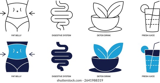 
Health Detox and Juicing Icon Set