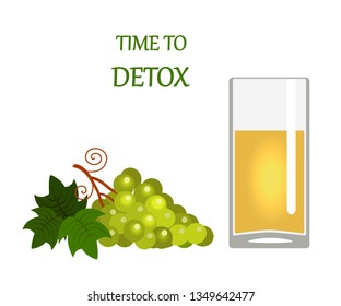   Health. Diet. Glass of grape juice. Time to detox.Vector illustration