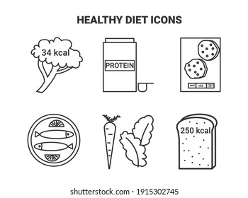 Health diet icons set for webdesign