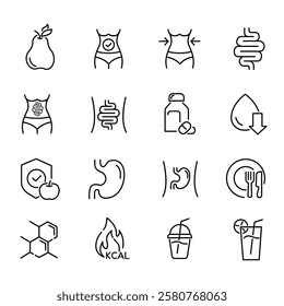 health diet program line set icon
