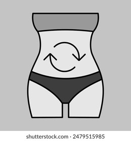 La salud del Vector digestivo es un ícono en escala de grises. La señal del vientre de la mujer. Símbolo gráfico para el Sitio web de la aptitud y de la pérdida de peso y diseño de los App, logotipo, App, UI