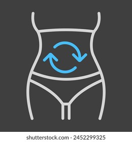 La salud del Vector digestivo sobre fondo oscuro. La señal del vientre de la mujer. Símbolo gráfico para el Sitio web de la aptitud y de la pérdida de peso y diseño de los App, logotipo, App, UI