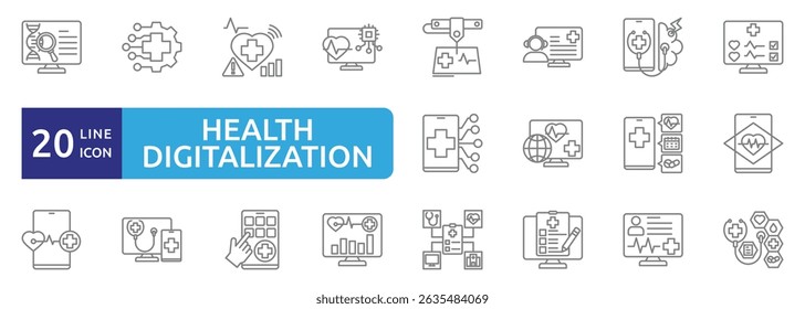 Health Digitalization and E-health icon set