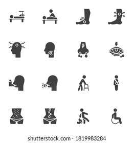 Health disease prevention vector icons set, modern solid symbol collection, filled style pictogram pack. Signs logo illustration. Set includes icons as flu symptoms, massage therapy, headache, red eye
