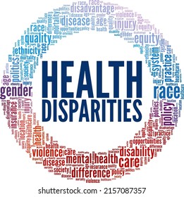 Health Disparities word cloud conceptual design isolated on white background.