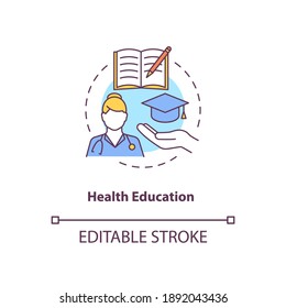 Health Education Concept Icon. Medical Science. Doctor Training. School Lesson. Physical Healthcare. Kinesiology Idea Thin Line Illustration. Vector Isolated Outline RGB Color Drawing. Editable Stroke