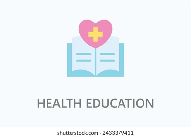 Health education icon. Medical science with book, health symbol and love	