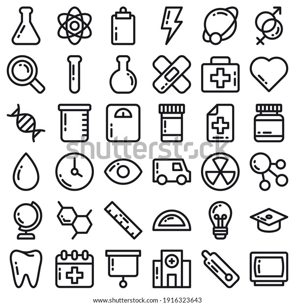 health and\
education icons set with outline\
style