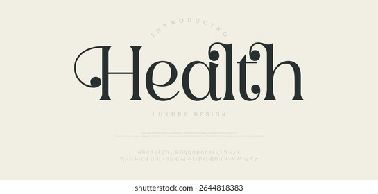 Saúde elegante alfabeto letras logotipo fonte. Tipografia de luxo clássico lettering serif italic fontes decorativo casamento vintage retro logos. ilustração vetorial
