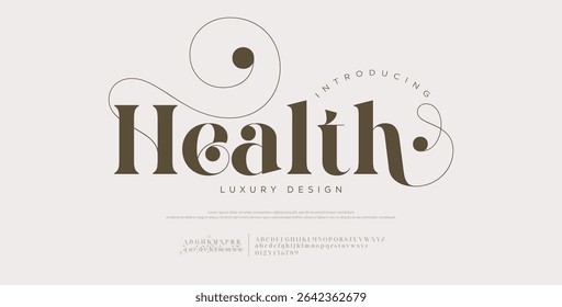 Health Elegant luxo alfabeto fonte logotipo. Tipografia moderna clássico lettering serif italic fontes decorativo casamento vintage retro logos. ilustração vetorial
