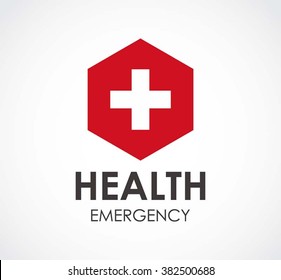 Health emergency of hexagon plus abstract vector and logo design or template hospital business icon of company identity symbol concept