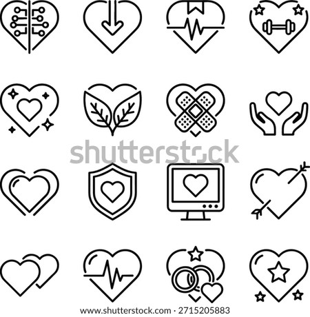 Health  Emotion Icon Set - Vector Illustration of Heart, Care  Support Outline Symbols.eps
