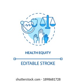 Health Equity Concept Icon. Health Programs Principles. Getting Proper Medical Service From Proffesional. Clinic Idea Thin Line Illustration. Vector Isolated Outline RGB Color Drawing. Editable Stroke