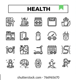 Health and exercise outline icon set.
