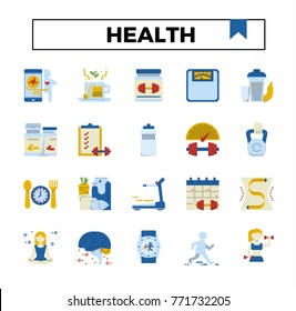 Health and exercises flat design icon set.
