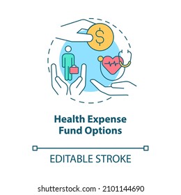 Health Expense Fund Options Concept Icon. Corporate Insurance Abstract Idea Thin Line Illustration. Isolated Outline Drawing. Editable Stroke. Roboto-Medium, Myriad Pro-Bold Fonts Used