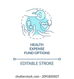 Health Expense Fund Options Turquoise Concept Icon. Company Reimbursement Abstract Idea Thin Line Illustration. Isolated Outline Drawing. Editable Stroke. Roboto-Medium, Myriad Pro-Bold Fonts Used