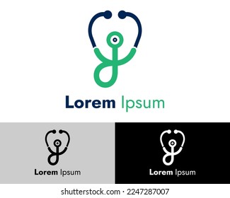 Health facility logo design, blue and green color stethoscope