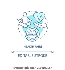 Health fairs turquoise concept icon. Employees wellness care. HR organizing skills abstract idea thin line illustration. Isolated outline drawing. Editable stroke. Arial, Myriad Pro-Bold fonts used