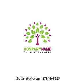 Health and Family Care Natural Logo identity. Health and Family care related tree and person logo which you can be edited.