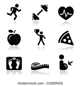 Health and fitness black clean icons set