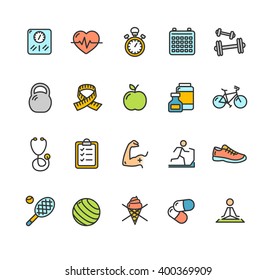 Health Fitness Icon Color Set. Vector illustration